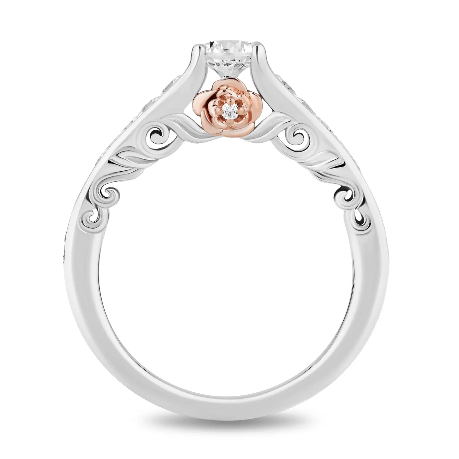 Enchanted Disney Fine Jewelry 14K White Gold and Rose Gold with 3/4 CTTW Diamonds Belle Engagement Ring