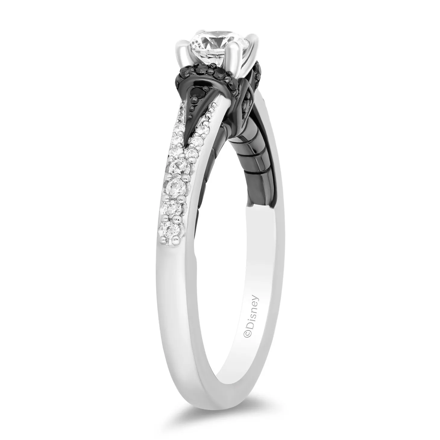 Enchanted Disney Fine Jewelry 14K White Gold with Black Rhodium Maleficent Engagement Ring with 1/2 CT Diamond Center Stone and 3/4 CTTW Diamonds
