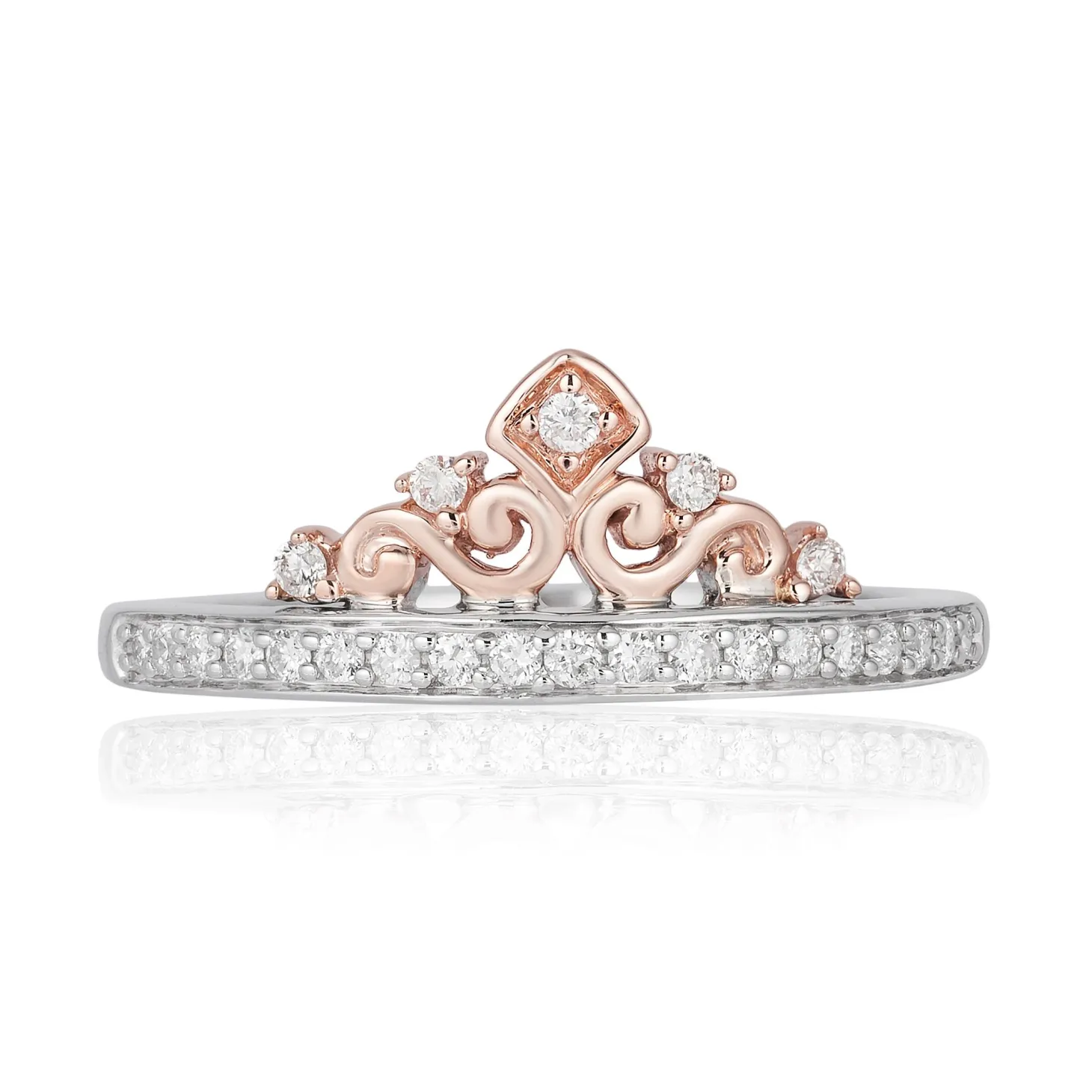 Enchanted Disney Fine Jewelry Sterling Silver and 10K Rose Gold with 1/5 CTTW Diamond Majestic Princess Tiara Ring