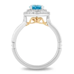 Enchanted Disney Fine Jewelry 14K White Gold and Yellow Gold with 1/2 CTTW Diamonds and Swiss Blue Topaz Merida Engagement Ring