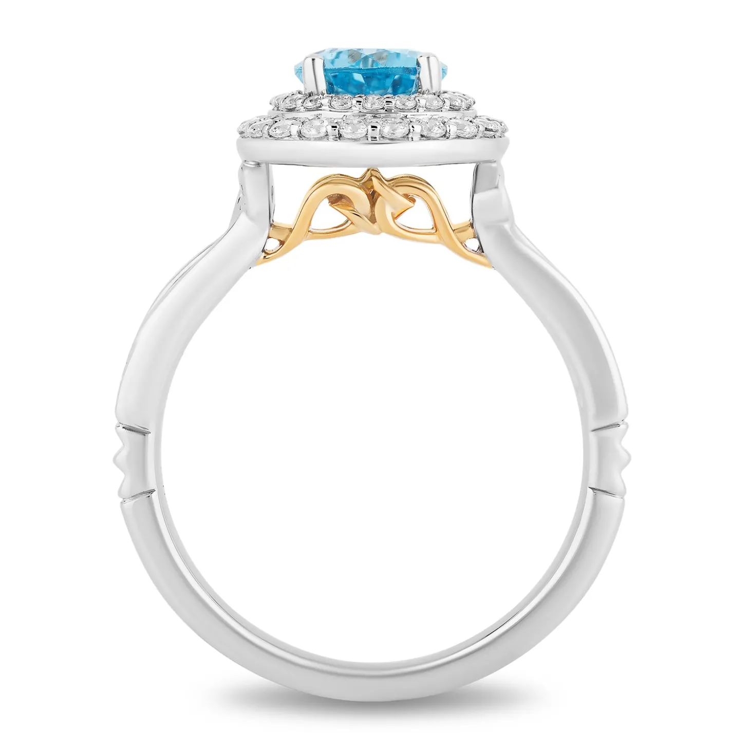 Enchanted Disney Fine Jewelry 14K White Gold and Yellow Gold with 1/2 CTTW Diamonds and Swiss Blue Topaz Merida Engagement Ring