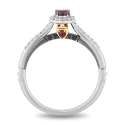 Enchanted Disney Fine Jewelry Black Rhodium Over Sterling Silver and 10K Yellow Gold with 1/5 CTTW Diamonds and Garnet Evil Queen Ring