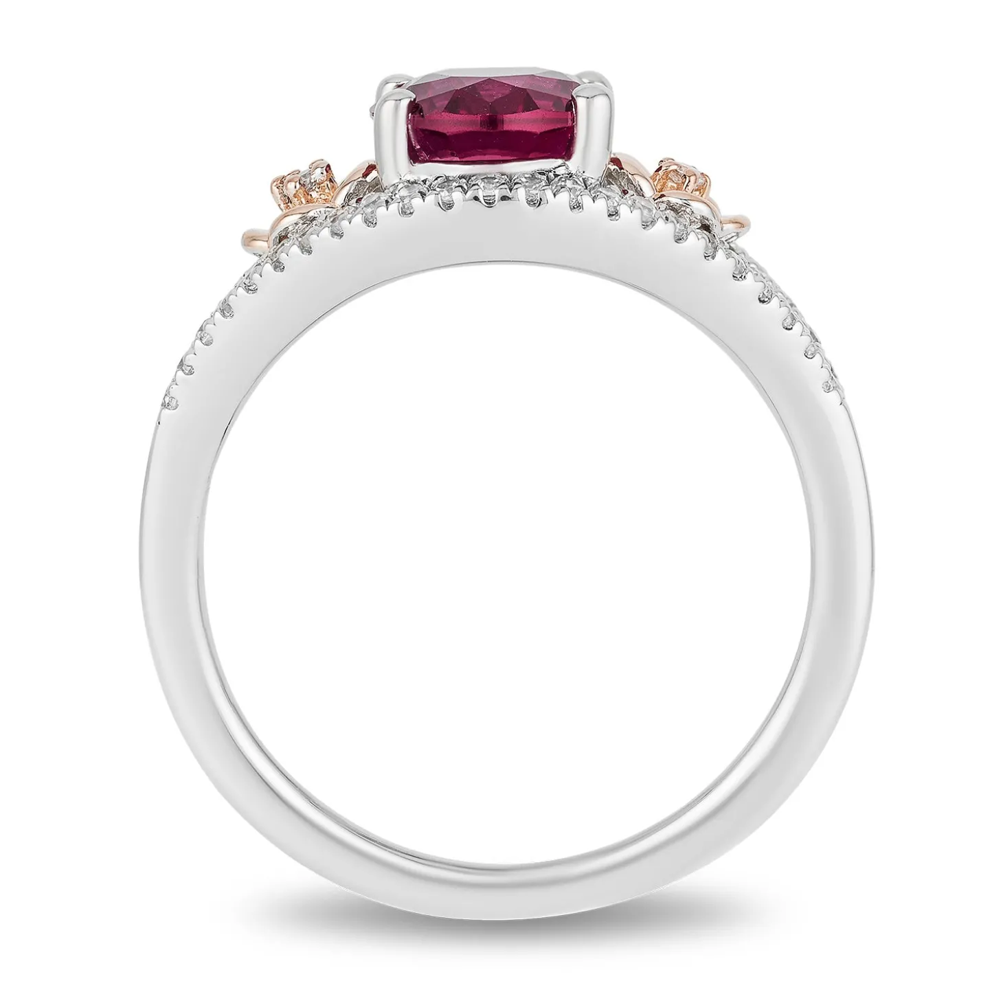 Enchanted Disney Fine Jewelry 14K Rose Gold Over Sterling Silver with 1/5 CTTW Diamonds and Rhodolite Garnet Mulan Flower Ring