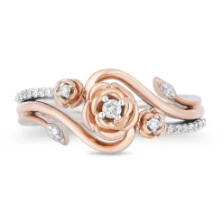 Enchanted Disney Fine Jewelry 14K Rose Gold Over Sterling Silver with 1/6 CTTW Diamond Belle Rose Ring