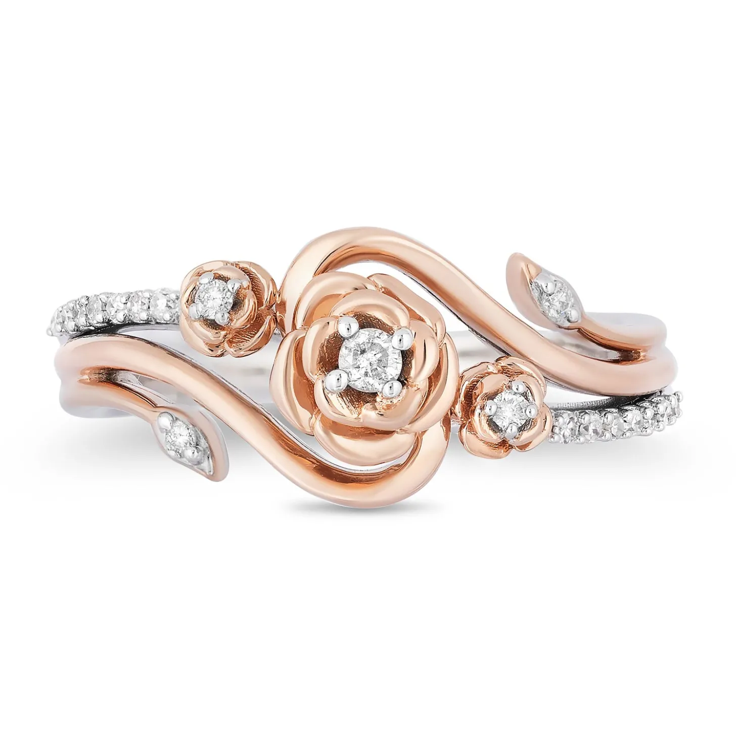 Enchanted Disney Fine Jewelry 14K Rose Gold Over Sterling Silver with 1/6 CTTW Diamond Belle Rose Ring
