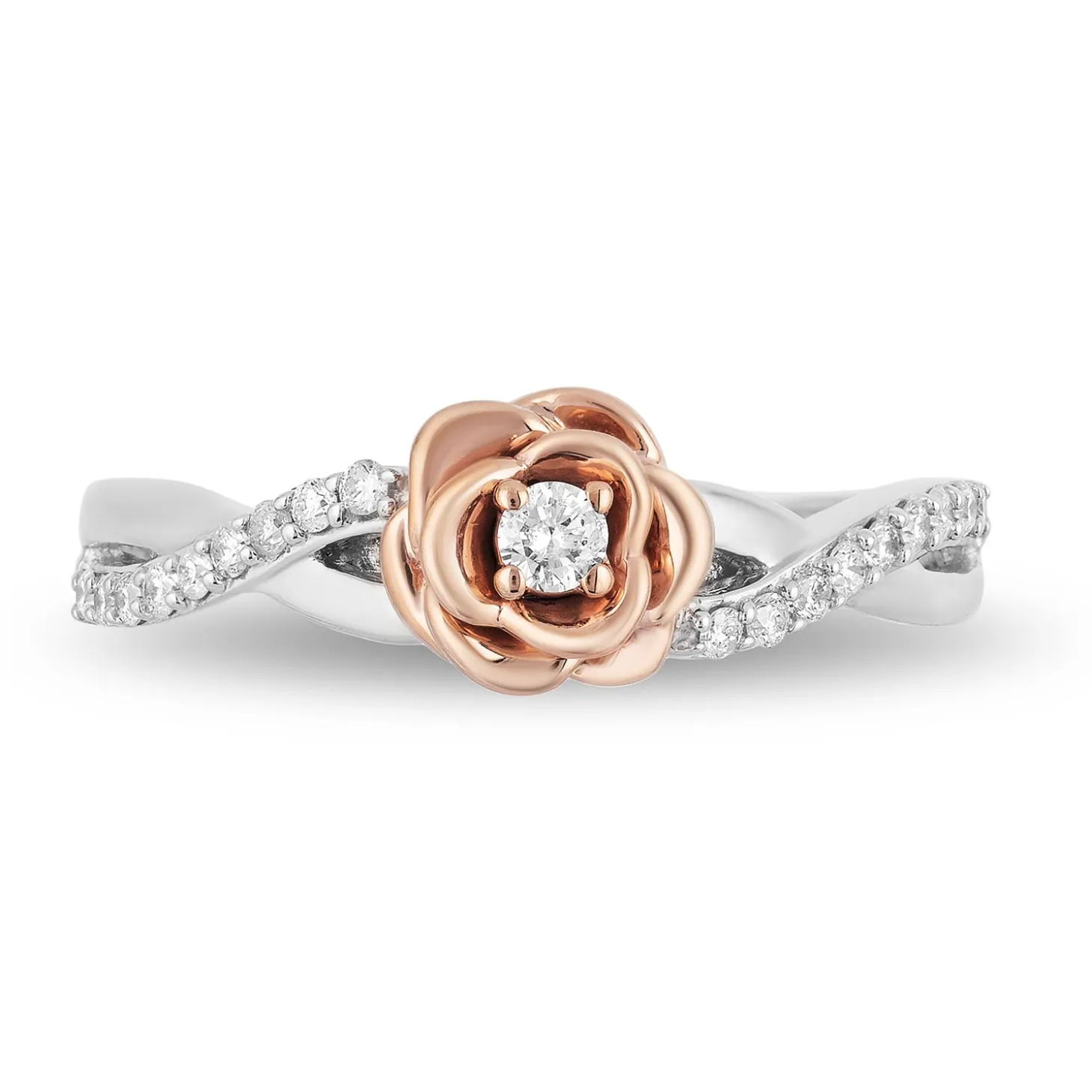 Enchanted Disney Fine Jewelry Sterling Silver and 10K Rose Gold 1/5 CTTW Belle Rose Ring