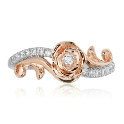Enchanted Disney Fine Jewelry 10K White Gold  and Rose Gold 1/5 CTTW Belle Rose Ring