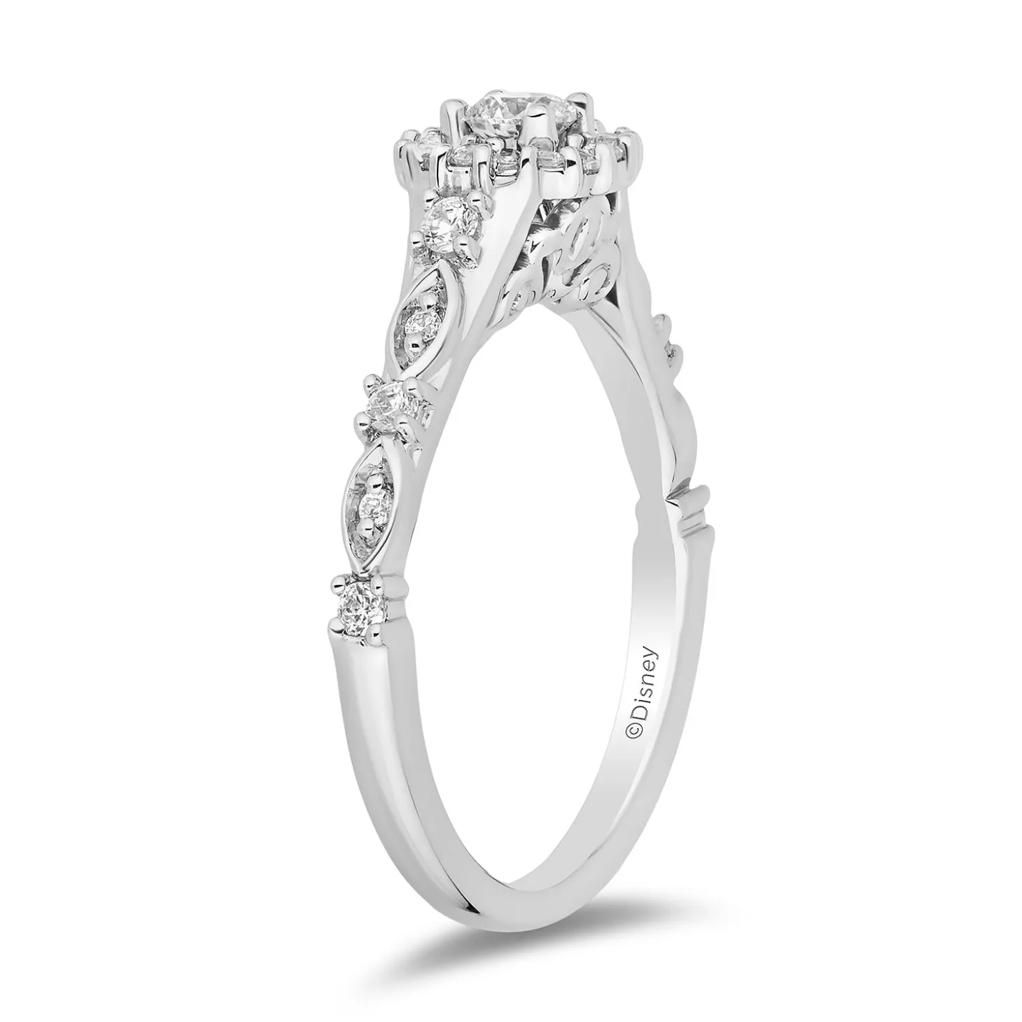 Enchanted Disney Fine Jewelry 14K White Gold with 1/2 CTTW Diamonds Cinderella Engagement Ring