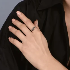 Enchanted Disney Fine Jewelry Sterling Silver with Black Rhodium 1/8 CTTW Maleficent Wings Ring