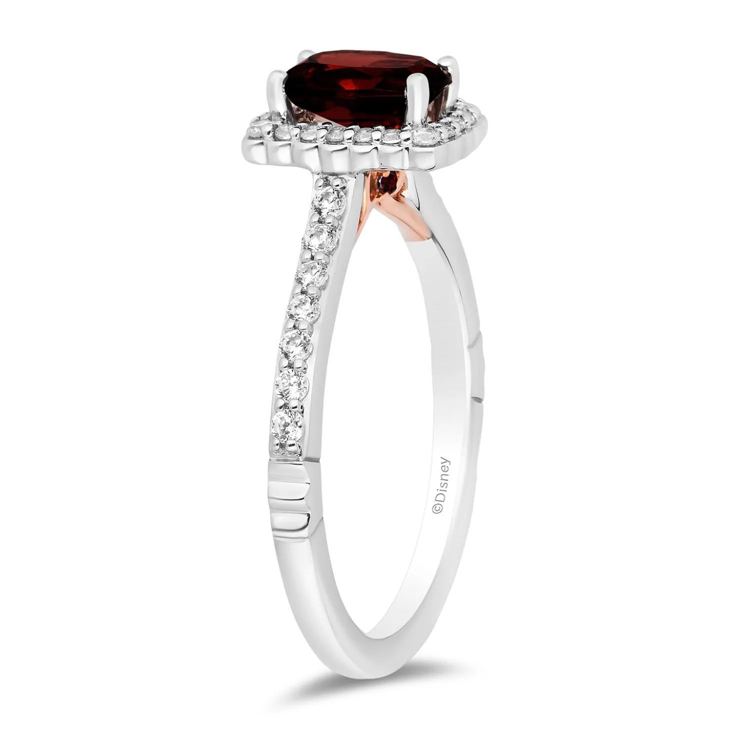 Enchanted Disney Fine Jewelry 14K White Gold and Rose Gold with 1/3 CTTW Diamonds and Garnet Snow White Engagement Ring