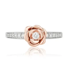 Enchanted Disney Fine Jewelry Sterling Silver and 10K Rose Gold 1/5 CTTW Belle Rose Ring