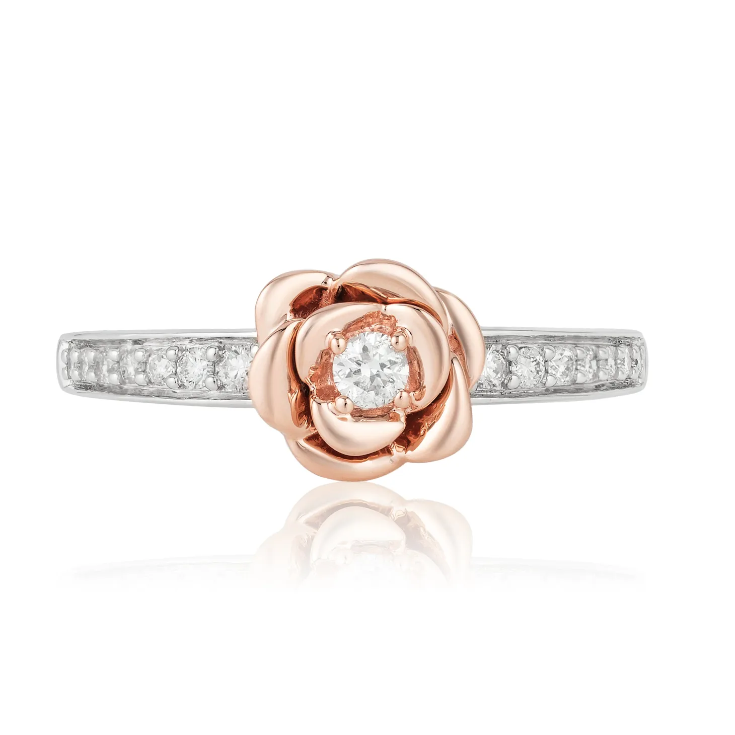 Enchanted Disney Fine Jewelry Sterling Silver and 10K Rose Gold 1/5 CTTW Belle Rose Ring