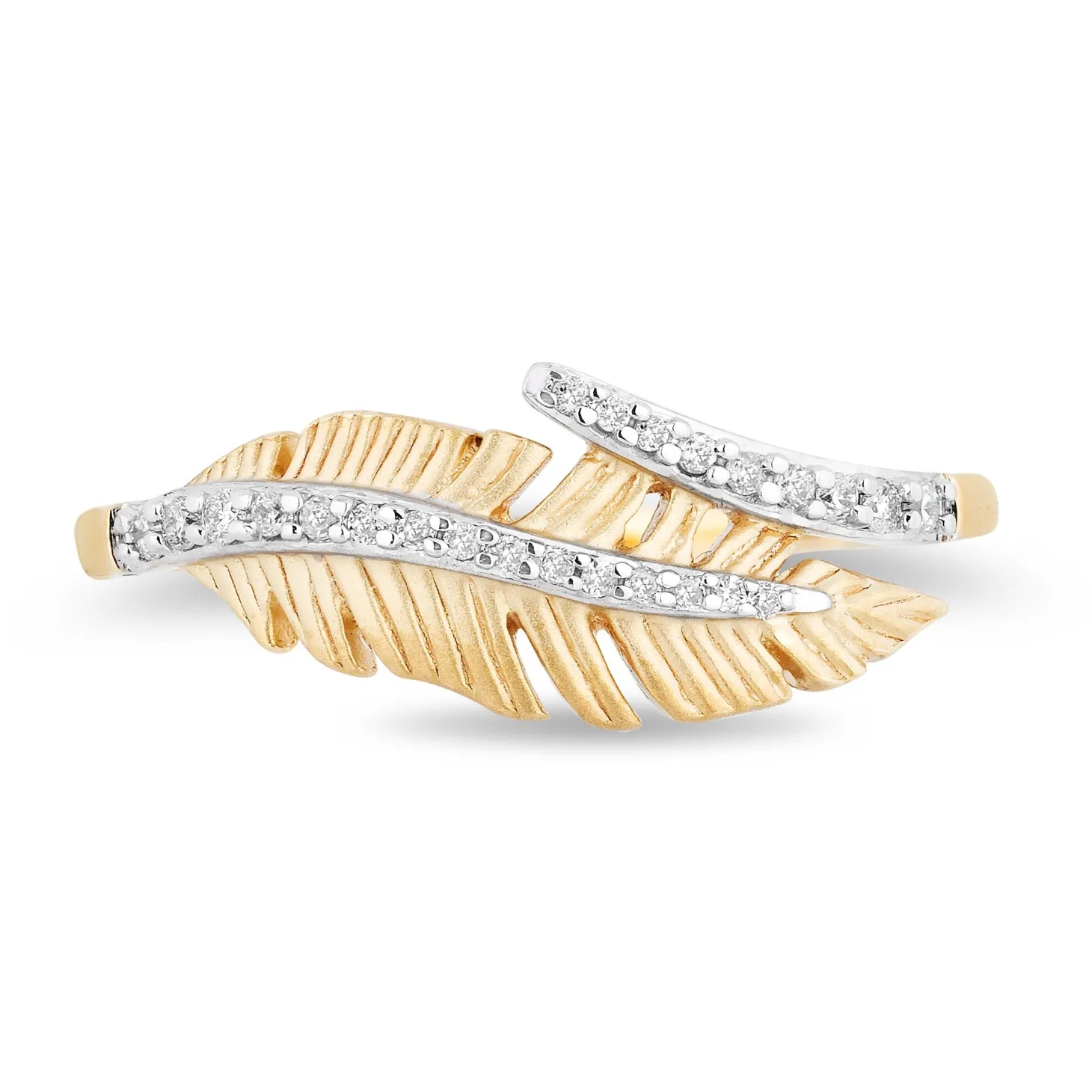 Enchanted Disney Fine Jewelry 10K Yellow Gold 1/10 CTTW Pocahontas Feather Ring