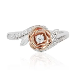 Enchanted Disney Fine Jewelry 14K White Gold And Rose Gold with 1/4 CTTW Belle Rose Ring