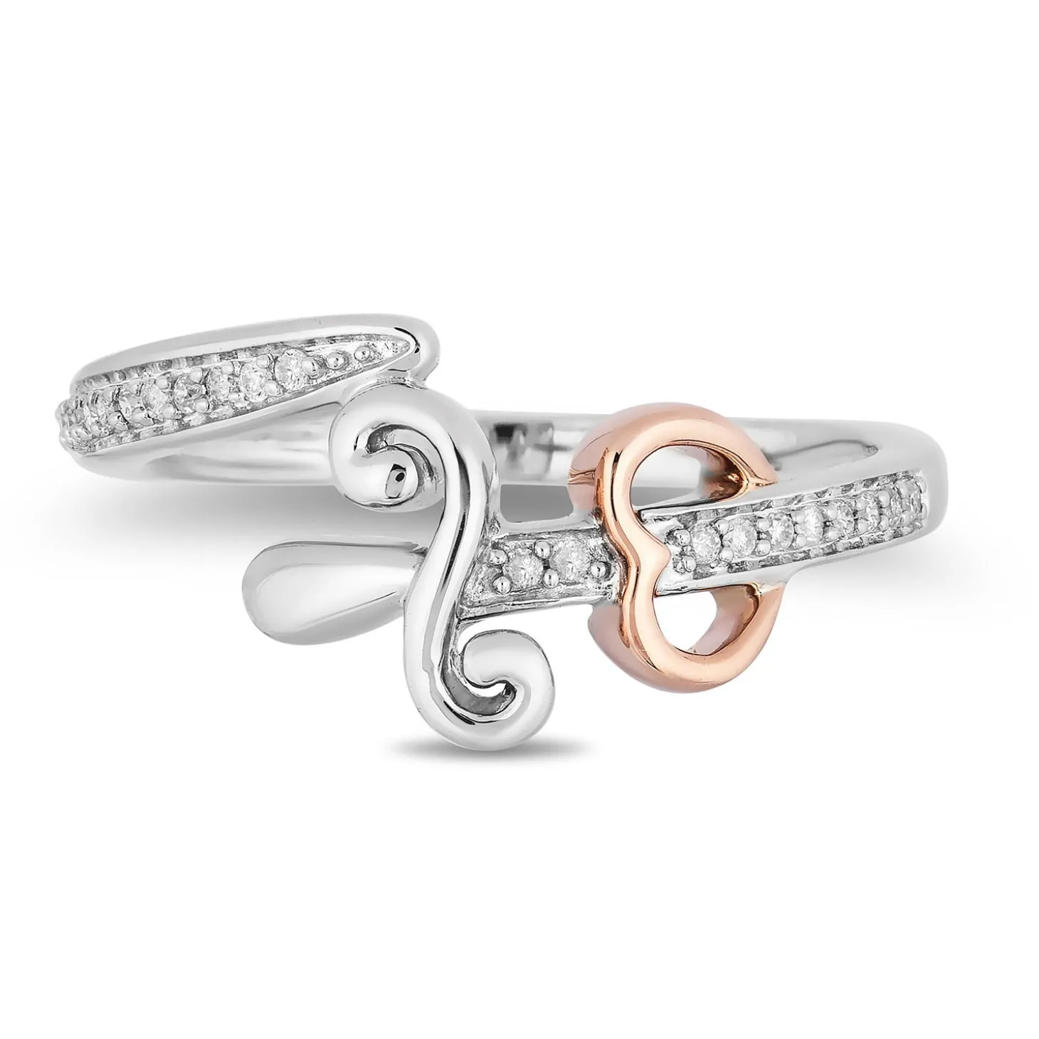 Enchanted Disney Fine Jewelry Sterling Silver and 10k Rose Gold with 1/10 CTTW Evil Queen Dagger with Heart Ring