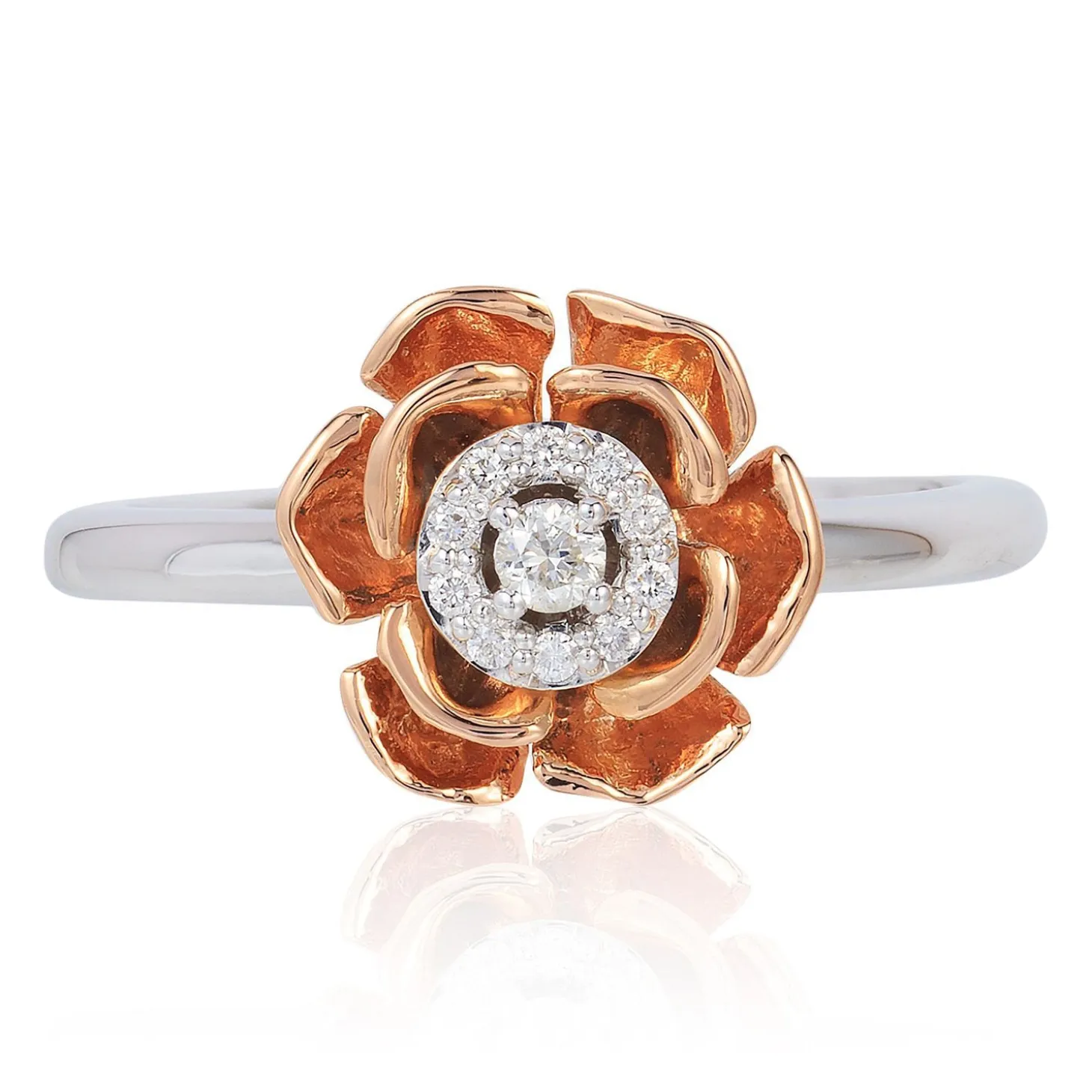 Enchanted Disney Fine Jewelry 14K White Gold And Rose Gold 1/10 CTTW Belle Fashion Ring