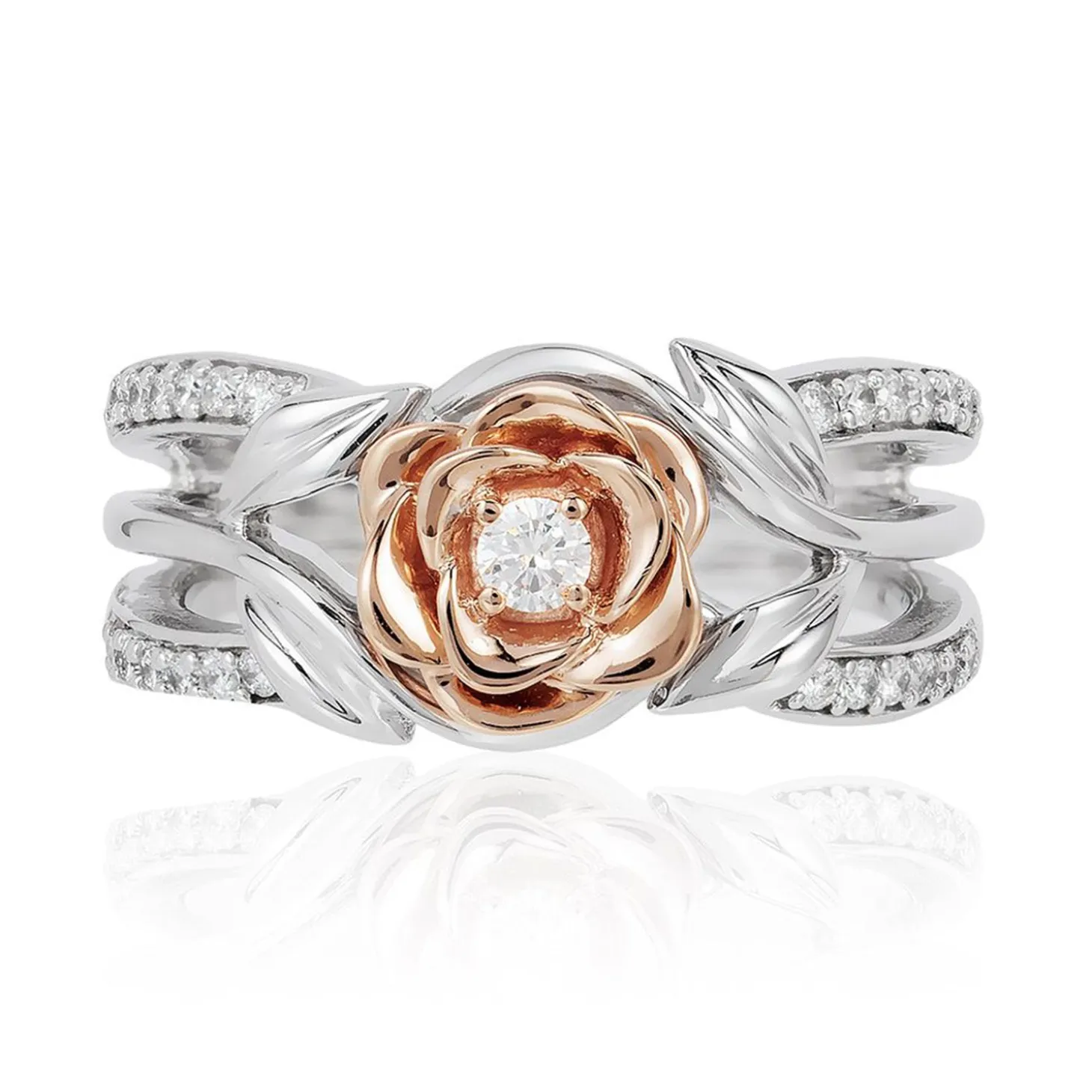 Enchanted Disney Fine Jewelry 14K White Gold and Rose Gold 1/4 CTTW Belle Fashion Ring