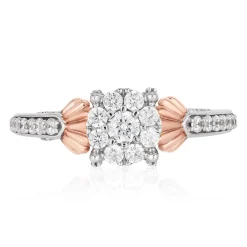 Enchanted Disney Fine Jewelry 14K White Gold and Rose Gold with 5/8 CTTW Diamond and Amethyst Ariel Shell Composite Engagement Ring