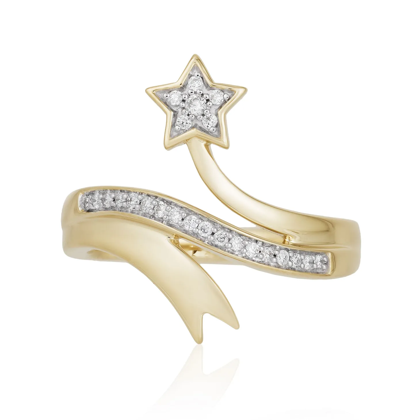 Enchanted Disney Fine Jewelry 10K Yellow Gold with 1/10 CTTW Tinker Bell Star Ring
