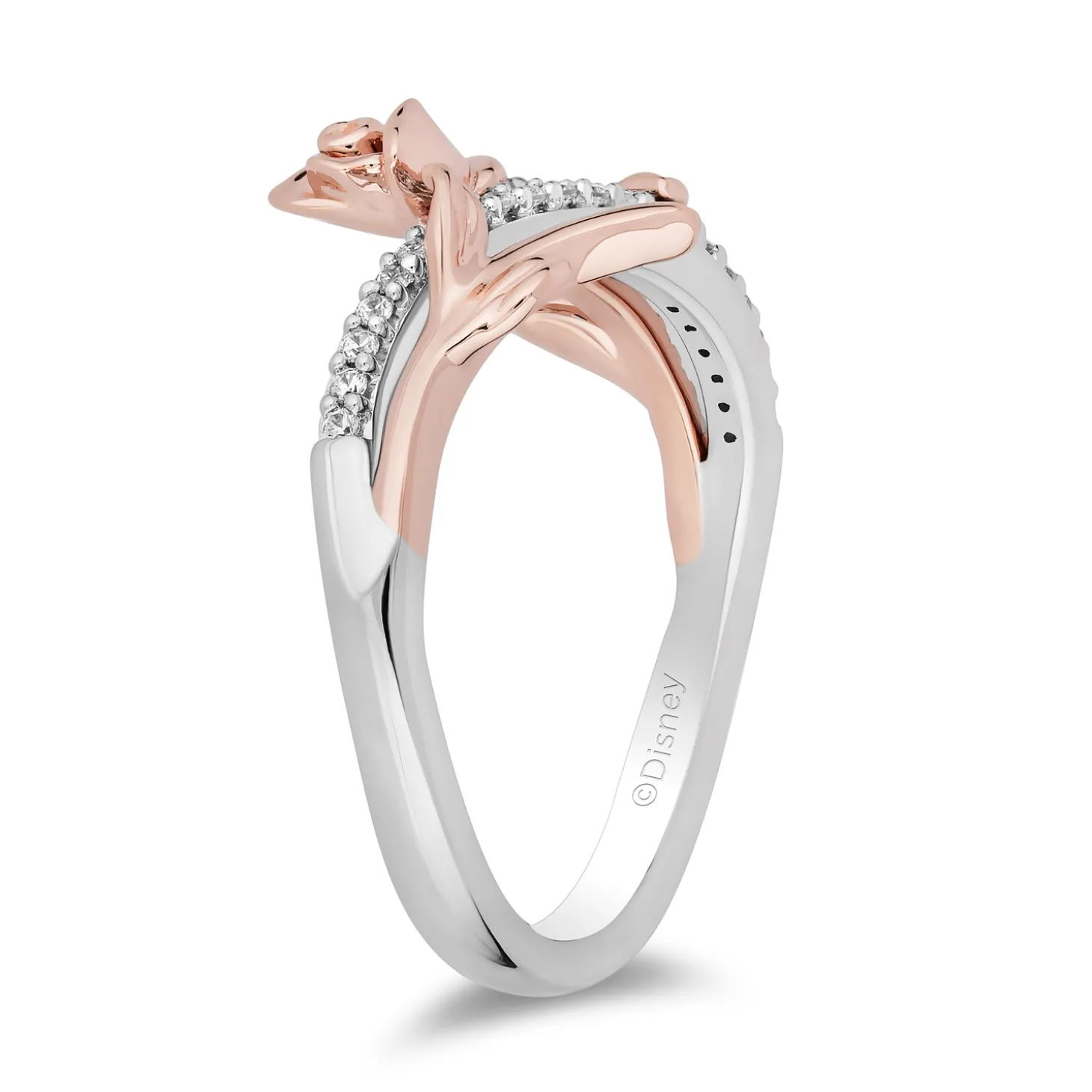 Enchanted Disney Fine Jewelry 14K Rose Gold Over Sterling Silver with 1/10 CTTW Diamonds Belle Rose Ring