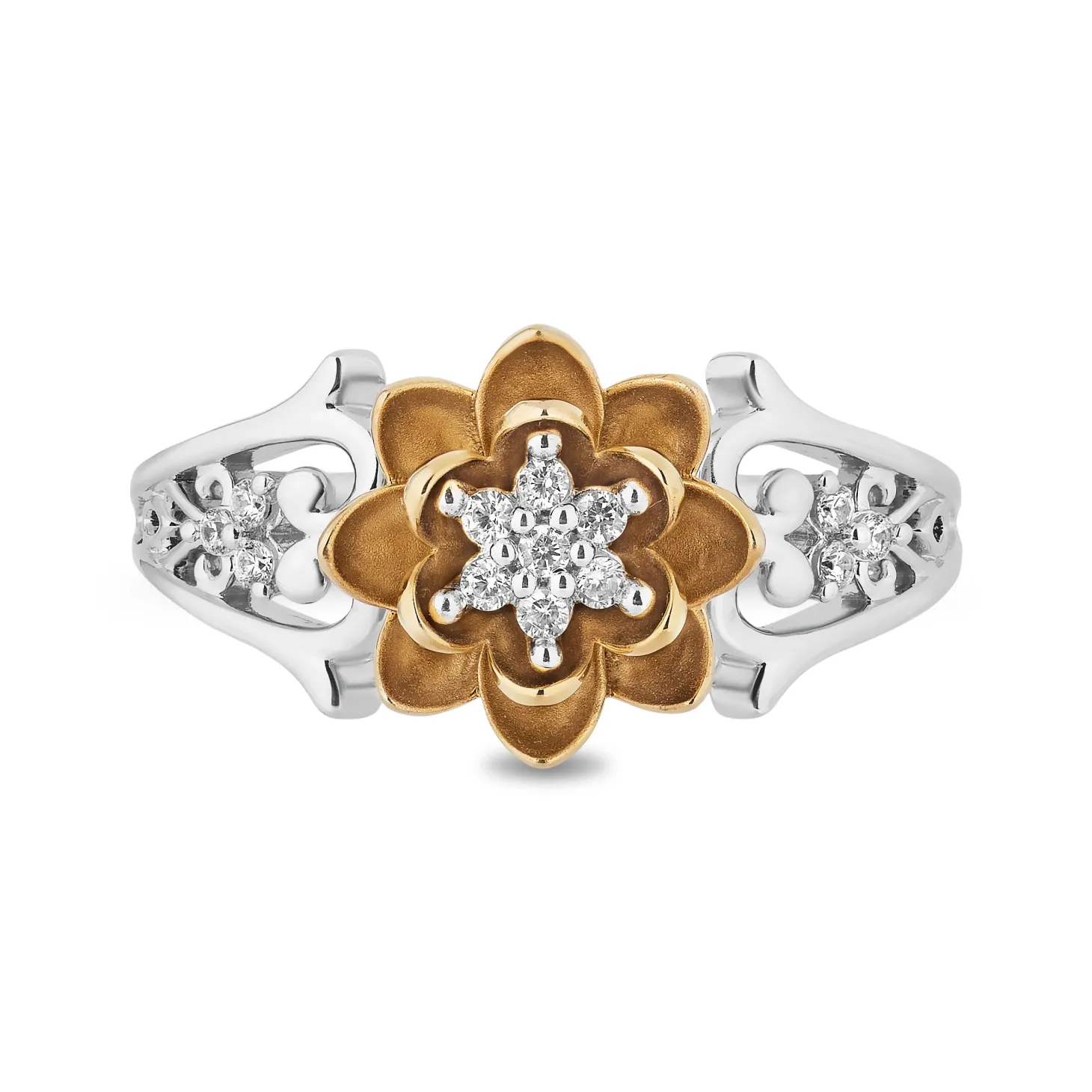 Enchanted Disney Fine Jewelry Sterling Silver and 10K Yellow Gold With 1/8 CTTW Diamond Tiana Lotus Ring