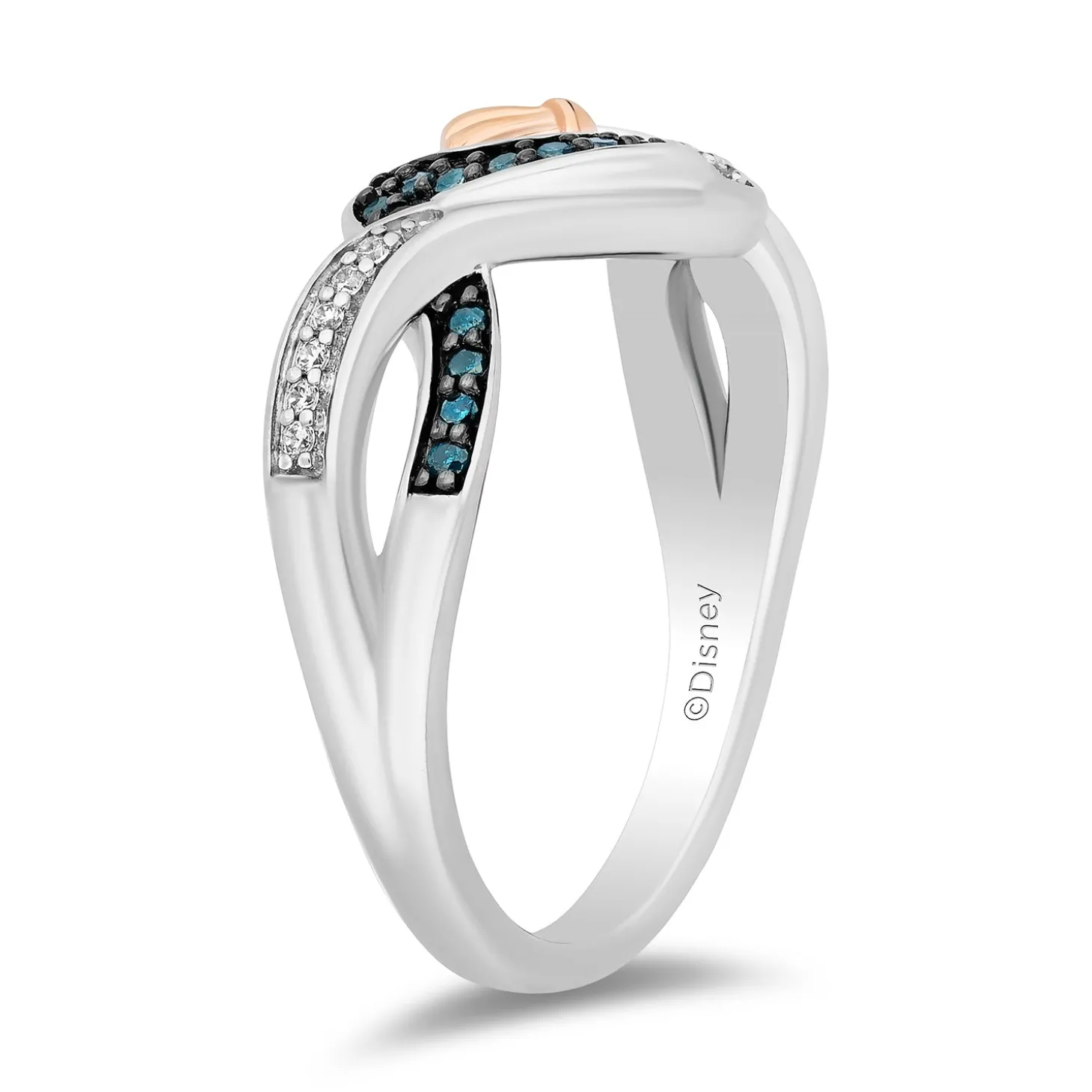 Enchanted Disney Fine Jewelry Sterling Silver and 10K Rose Gold with 1/5 CTTW White Diamonds and Blue Diamonds Ariel Seashell Ring