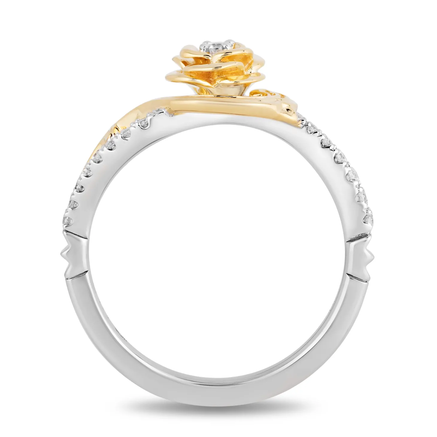 Enchanted Disney Fine Jewelry Sterling Silver and 10K Yellow Gold with 1/6 CTTW Diamonds Belle Rose Ring