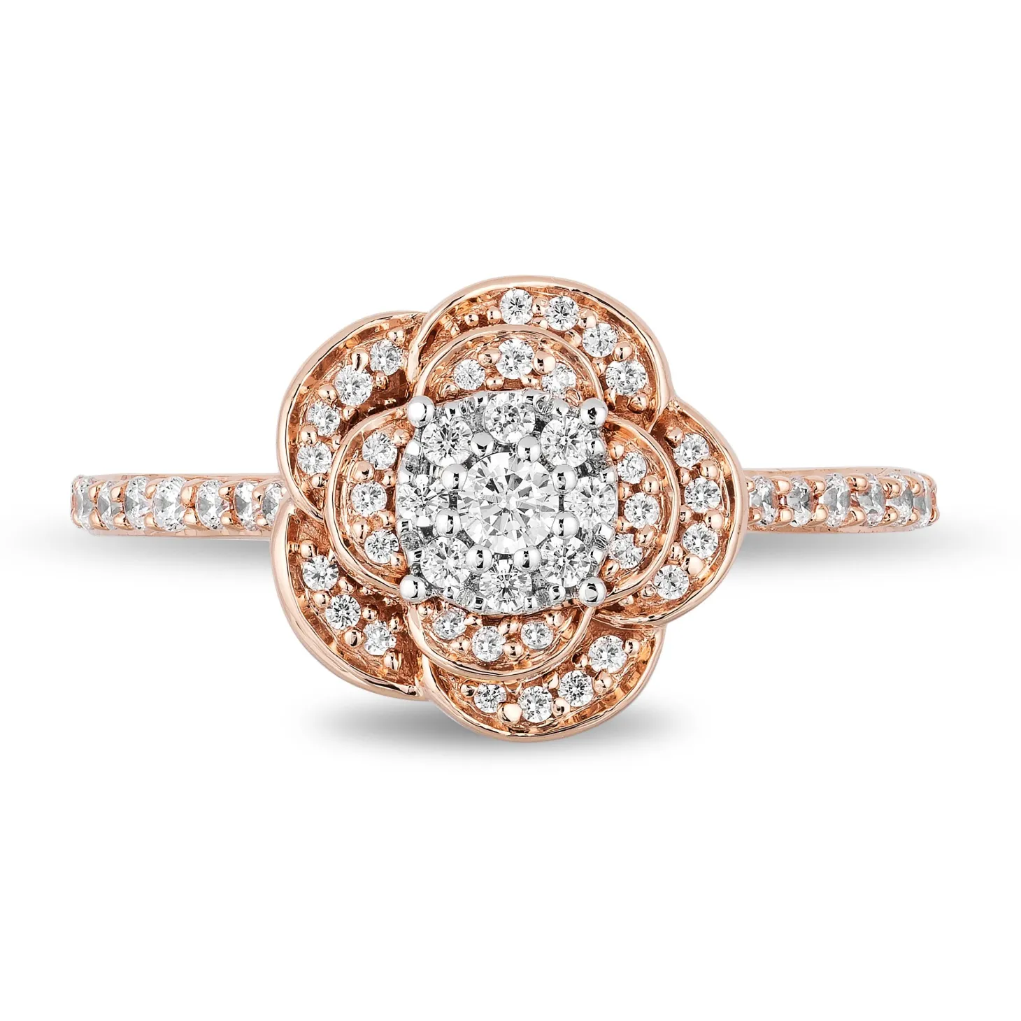 Enchanted Disney Fine Jewelry 10K Rose Gold with 1/2 CTTW Belle Rose Engagement Ring