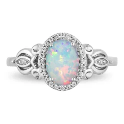 Enchanted Disney Fine Jewelry Sterling Silver with 1/10 CTTW Diamond and Created Opal Cinderella Carriage Ring