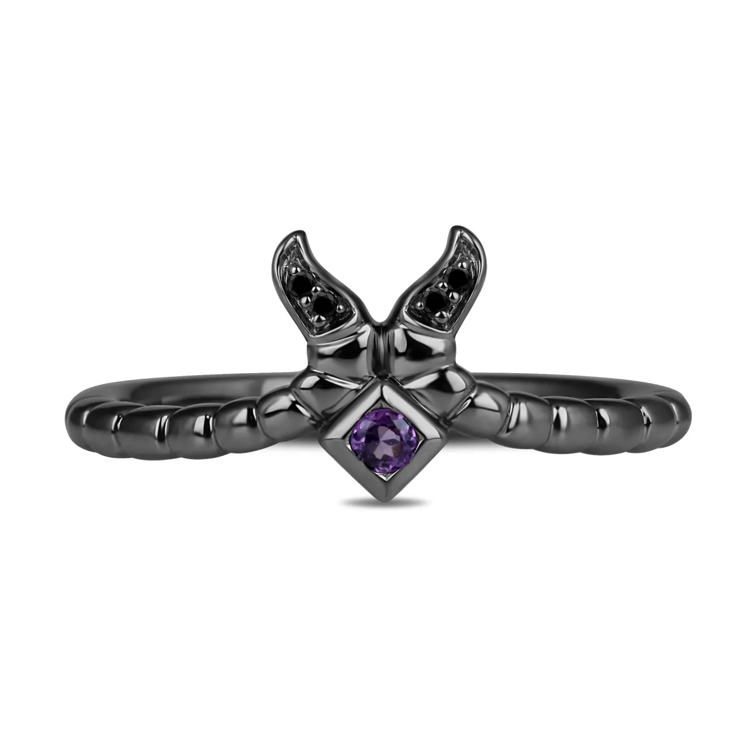 Enchanted Disney Fine Jewelry Black Rhodium Over Sterling Silver Heat Black Diamond Accent And Amethyst Maleficent Villain Ring