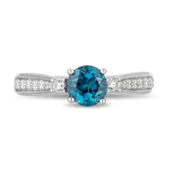 Enchanted Disney Fine Jewelry Sterling Silver with 1/5 CTTW Diamond and London Blue Topaz Cinderella Ring