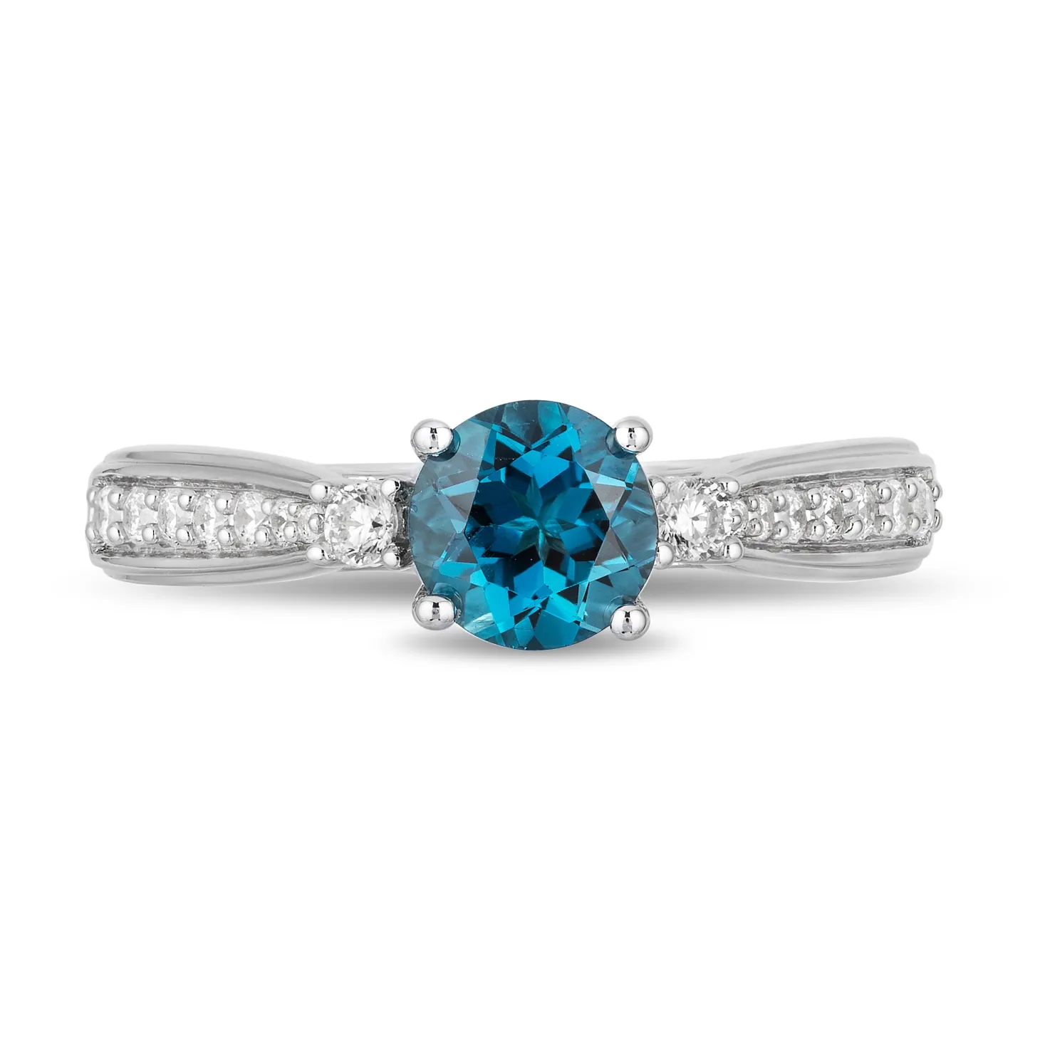 Enchanted Disney Fine Jewelry Sterling Silver with 1/5 CTTW Diamond and London Blue Topaz Cinderella Ring