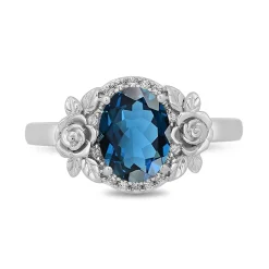 Enchanted Disney Fine Jewelry Sterling Silver with 1/10 CTTW Diamond and London Blue Topaz Cinderella 70th Ring