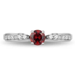 Enchanted Disney Fine Jewelry Sterling Silver 1/10 CTTW Diamond and 4mm Round Garnet Snow White Fashion Ring