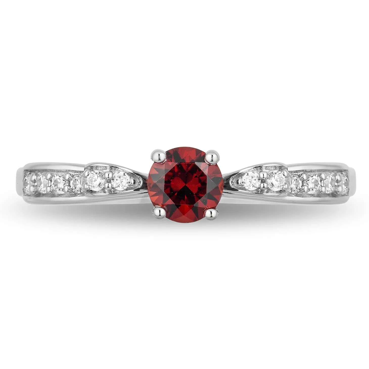 Enchanted Disney Fine Jewelry Sterling Silver 1/10 CTTW Diamond and 4mm Round Garnet Snow White Fashion Ring