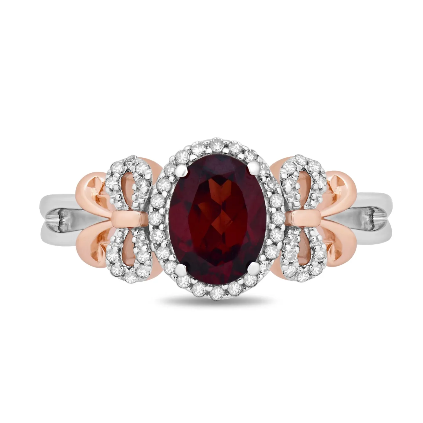 Enchanted Disney Fine Jewelry 14K Rose Gold over Sterling Silver with 1/6 CTTW Diamond and Red Garnet Snow White Bow Ring