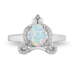 Enchanted Disney Fine Jewelry Sterling Silver 1/6 CTTW Diamond with Created Opal Cinderella Carriage Ring