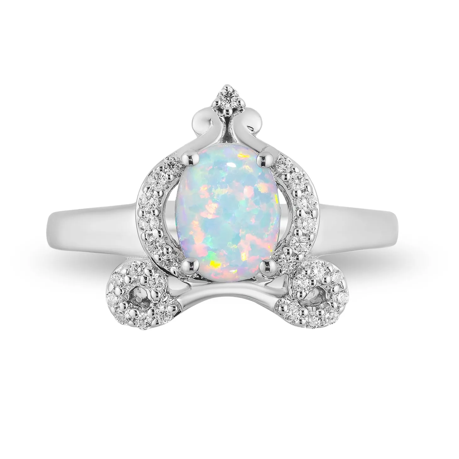 Enchanted Disney Fine Jewelry Sterling Silver 1/6 CTTW Diamond with Created Opal Cinderella Carriage Ring