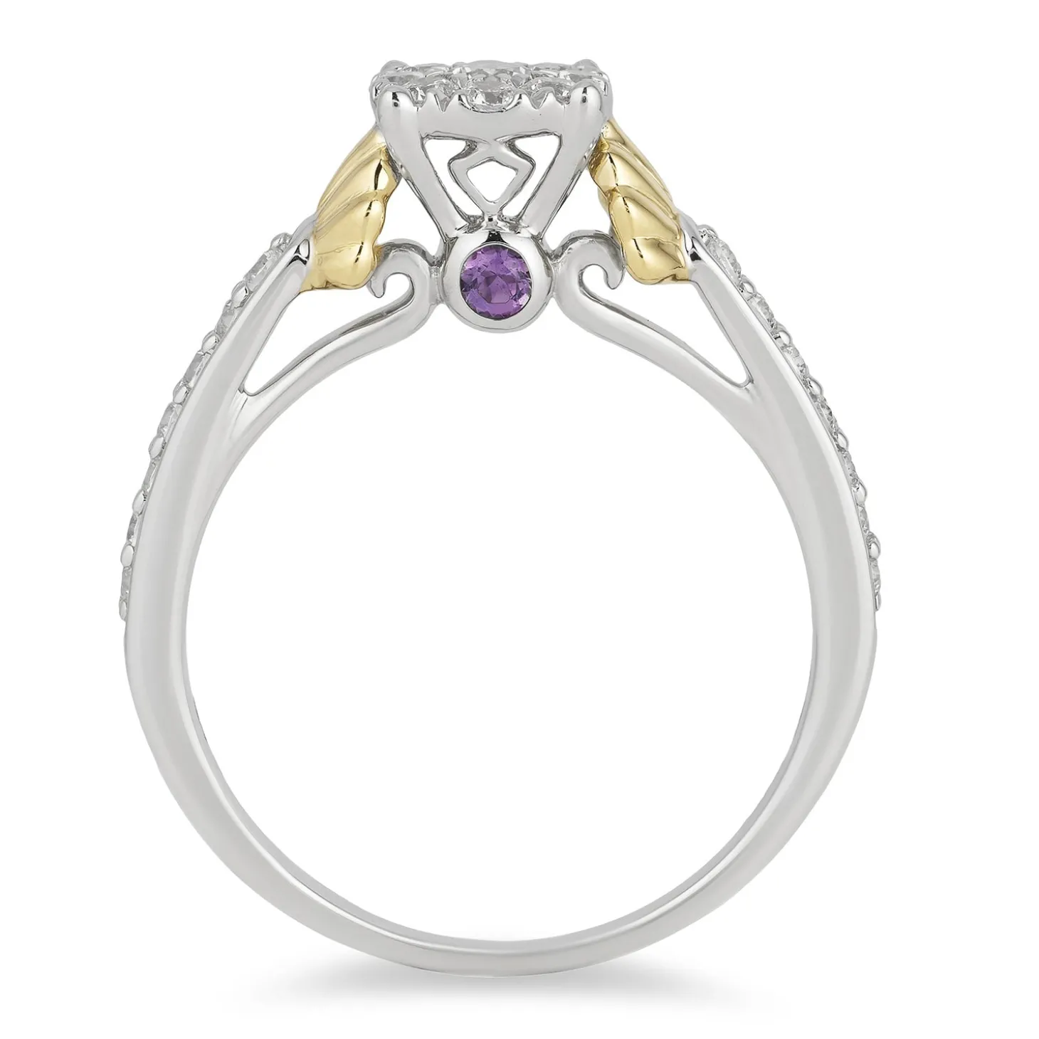 Enchanted Disney Fine Jewelry 10K White Gold and Yellow Gold 1/2 CTTW Diamond And Amethyst Ariel Engagement Ring