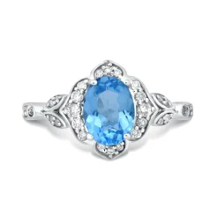 Enchanted Disney Fine Jewelry Sterling Silver 1/5 CTTW Diamond And Swiss Blue Topaz Jasmine Ring