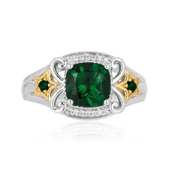 Enchanted Disney Fine Jewelry 14K Yellow Gold over Sterling Silver with 1/20 CTTW Diamonds Created Emerald Tinker Bell Star Ring
