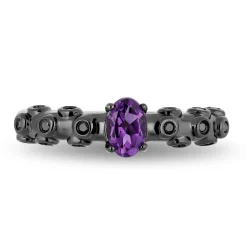 Enchanted Disney Fine Jewelry Sterling Silver with Black Rhodium 1/10 CTTW Diamond and Amethyst Ursula Ring