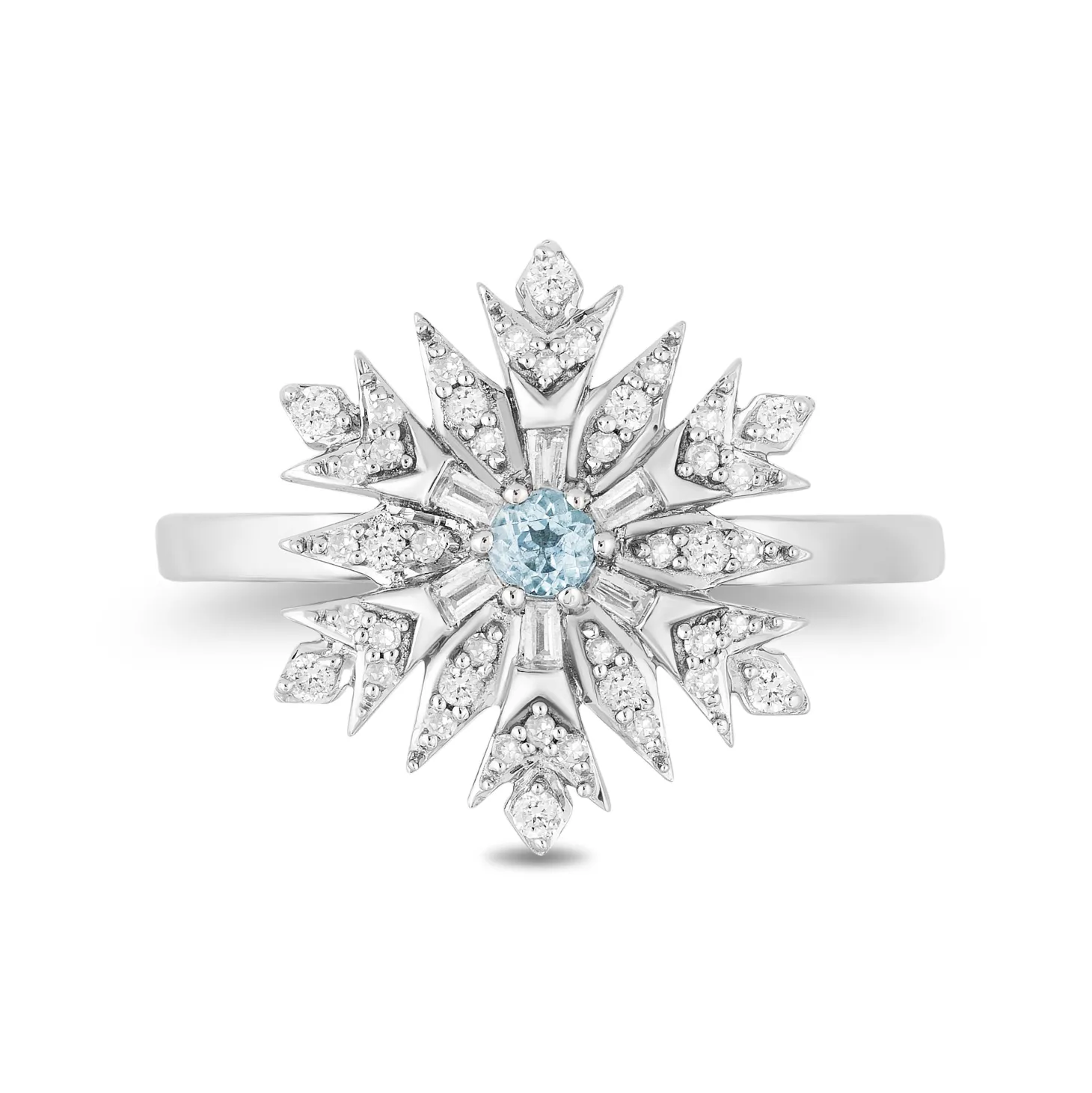Enchanted Disney Fine Jewelry Sterling Silver with 1/4 CTTW Diamonds and Sky Blue Topaz Elsa Snowflake Ring