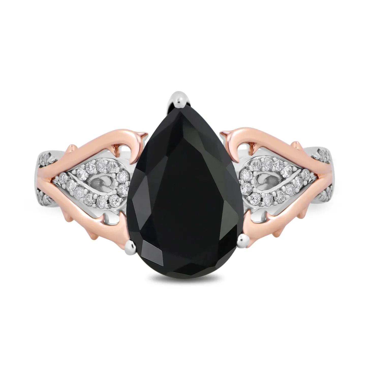 Enchanted Disney Fine Jewelry Sterling Silver and 10K Rose Gold with 1/10 CTTW Diamond and Black Spinel Maleficent Ring