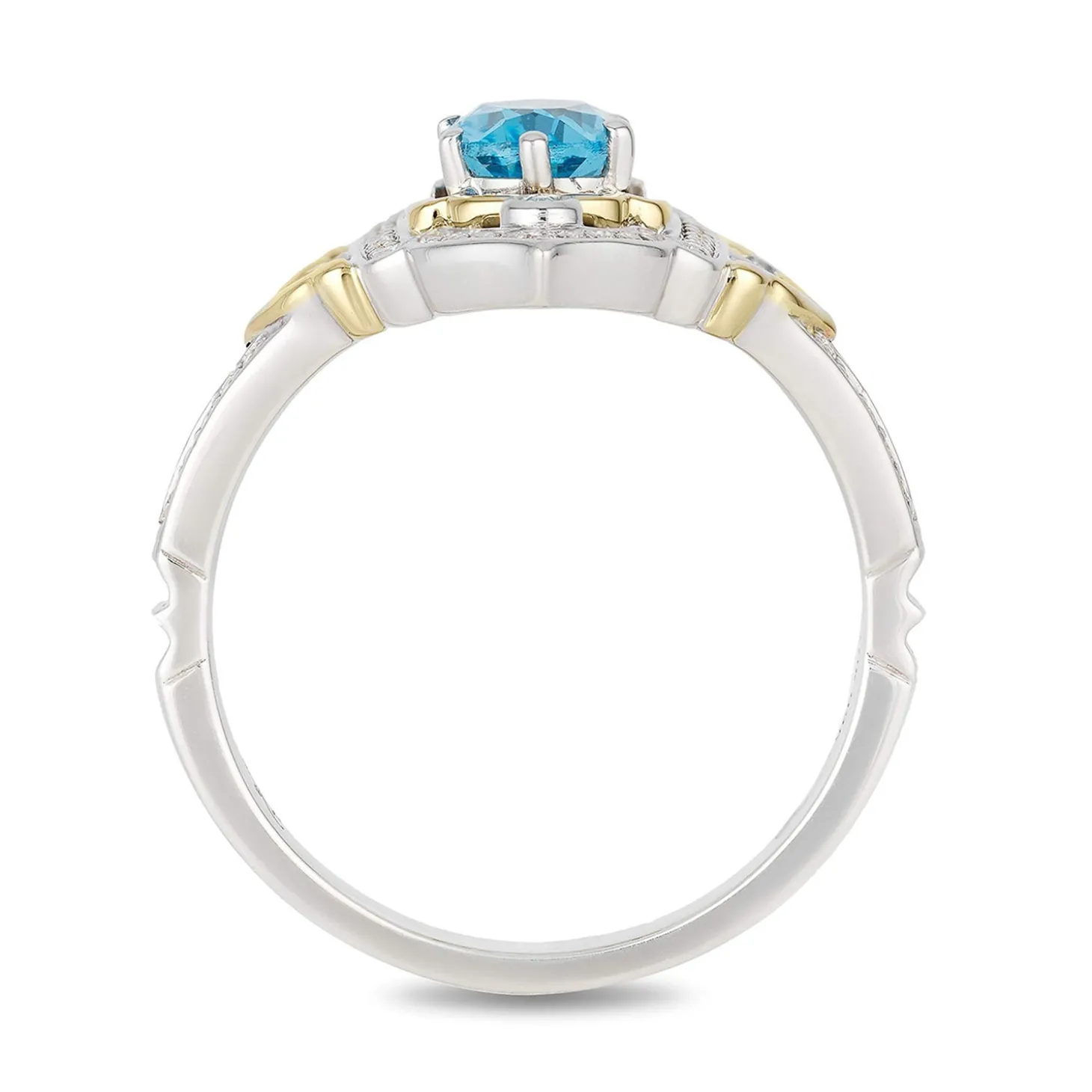 Enchanted Disney Fine Jewelry Sterling Silver and 10K Yellow Gold 1/5 CTTW Diamond and Swiss Blue Topaz Jasmine Ring