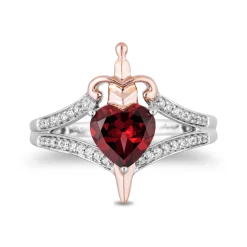 Enchanted Disney Fine Jewelry Sterling Silver and 10K Rose Gold with 1/10 CTTW Diamond with Red Garnet Evil Queen Ring
