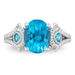 Enchanted Disney Fine Jewelry 14K White Gold and Yellow Gold with 1/5 CTTW Diamond and Swiss Blue Topaz Jasmine Ring