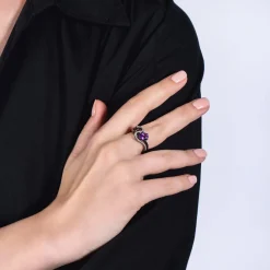 Enchanted Disney Fine Jewelry Black Rhodium Over Sterling Silver with 1/6 CTTW Diamond and Amethyst Ursula Ring