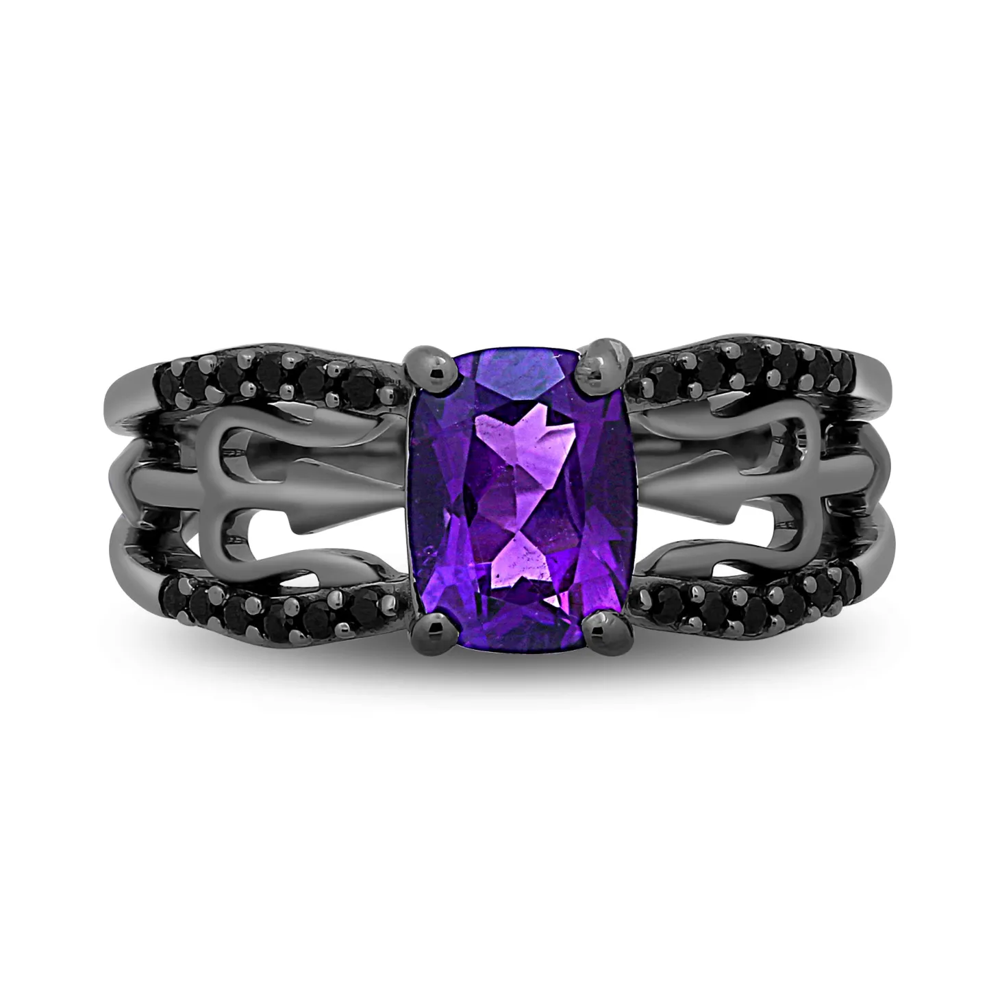 Enchanted Disney Fine Jewelry Black Rhodium over Sterling Silver with 1/5 CTTW Black Diamond and Amethyst Ursula Ring