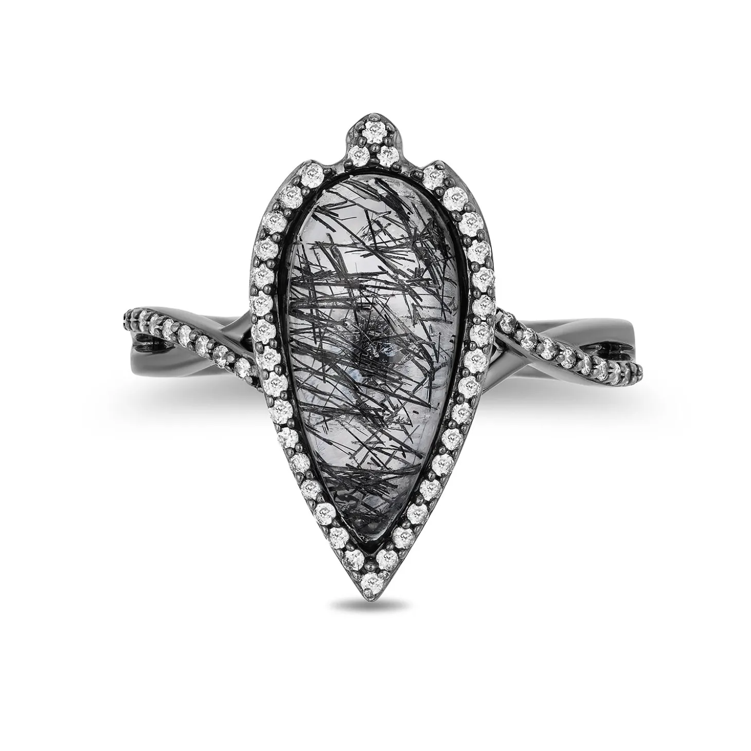 Enchanted Disney Fine Jewelry Black Rhodium over Sterling Silver 1/4 CTTW Diamond with Rutile Quartz Maleficent Ring